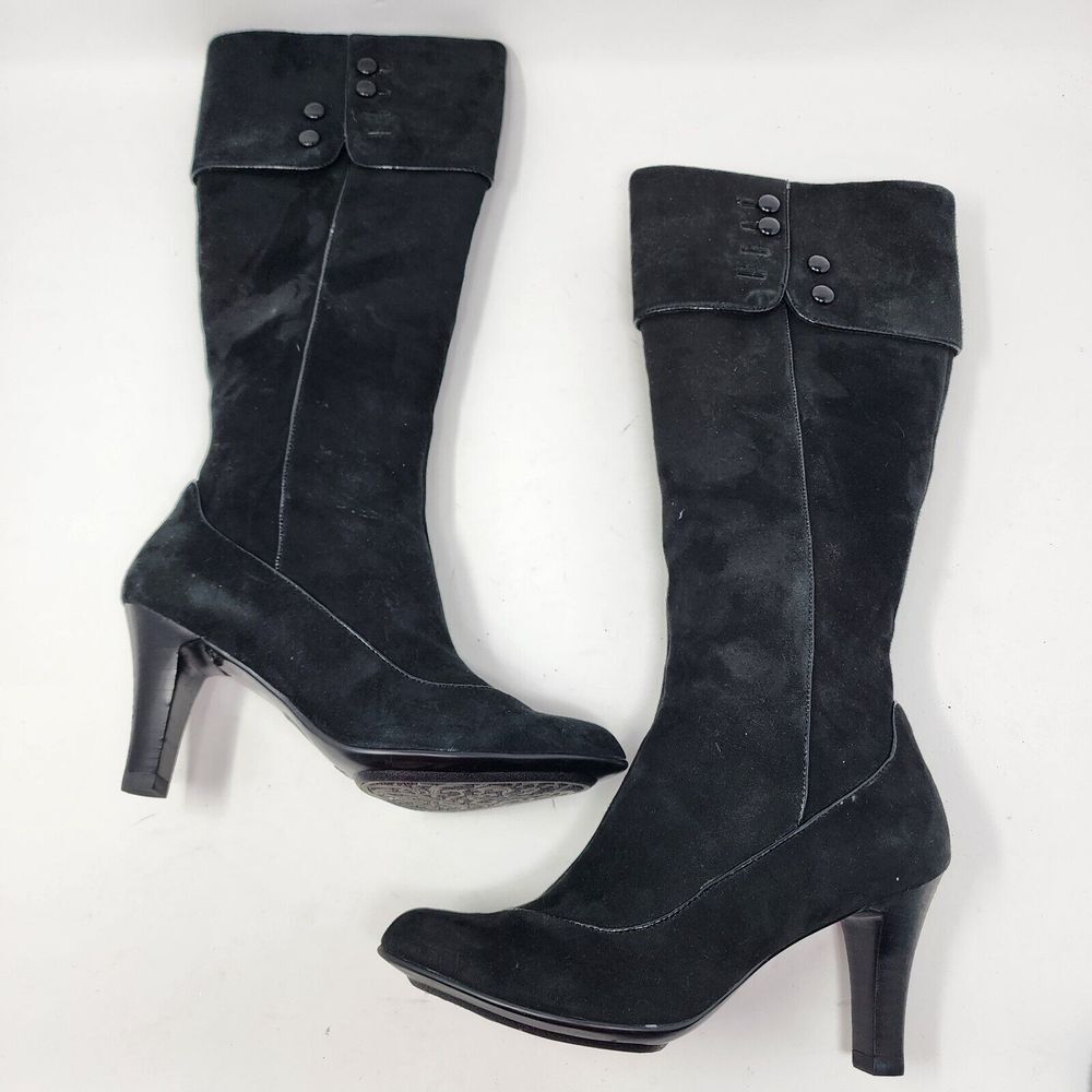 Sofft Lograno Black Suede Leather Knee‎ High Cuffed Boots Zip Button Size 5.5M
